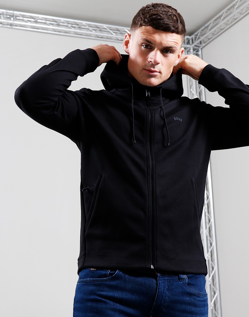 BOSS Saggy Curved Zip Hoodie Black Terraces Menswear
