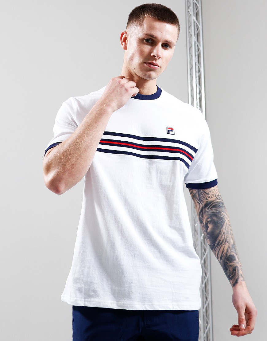FILA Vintage Joey T Shirt White Navy Red Terraces Menswear