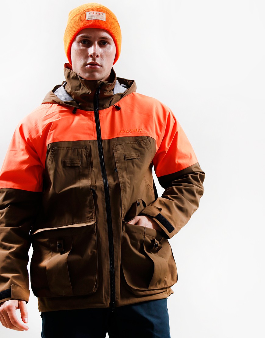 Filson 3 Layer Field Jacket Dark Tan Blaze Orange Terraces Menswear