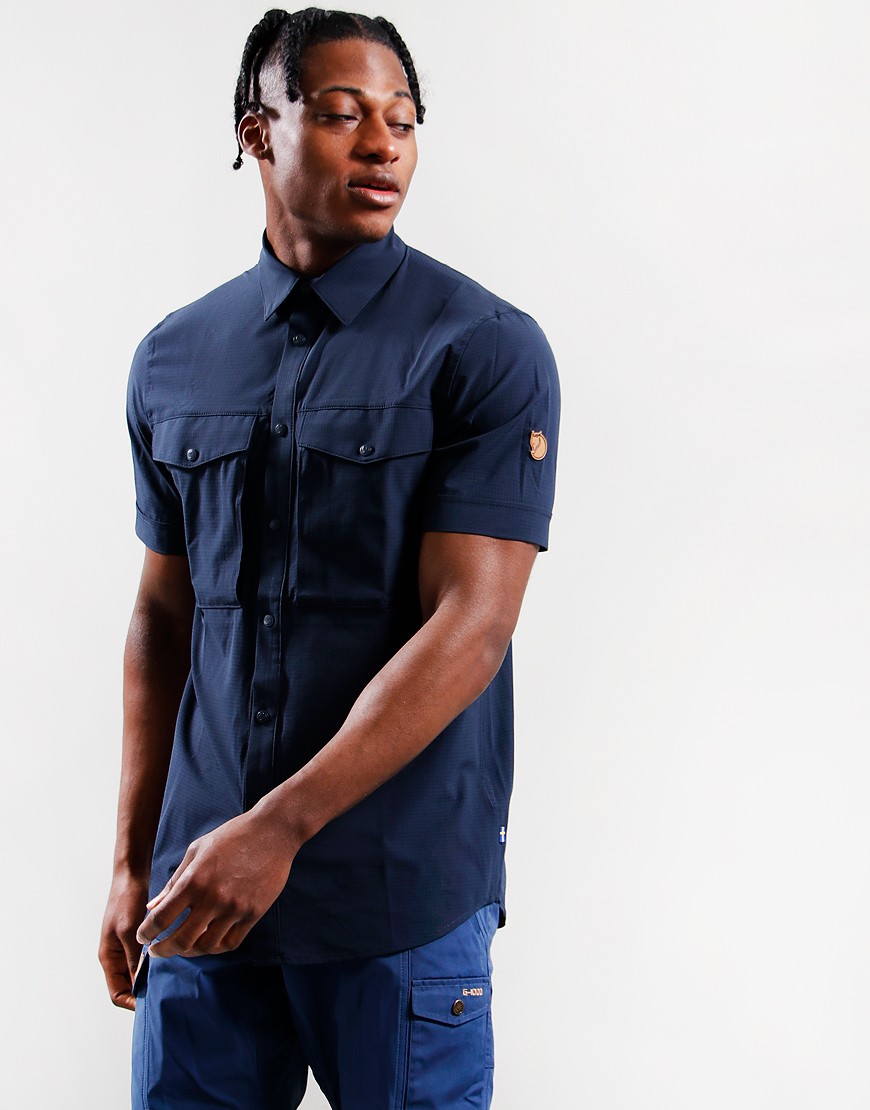 navy short sleeve button up