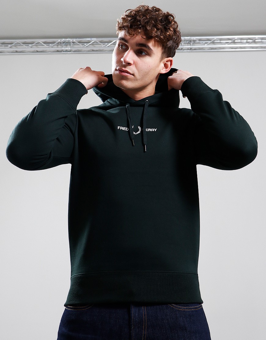 Fred Perry Embroidered Hoodie Night Green - Terraces Menswear