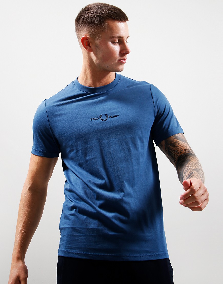 Fred Perry Embroidered T-Shirt Midnight Blue - Terraces Menswear