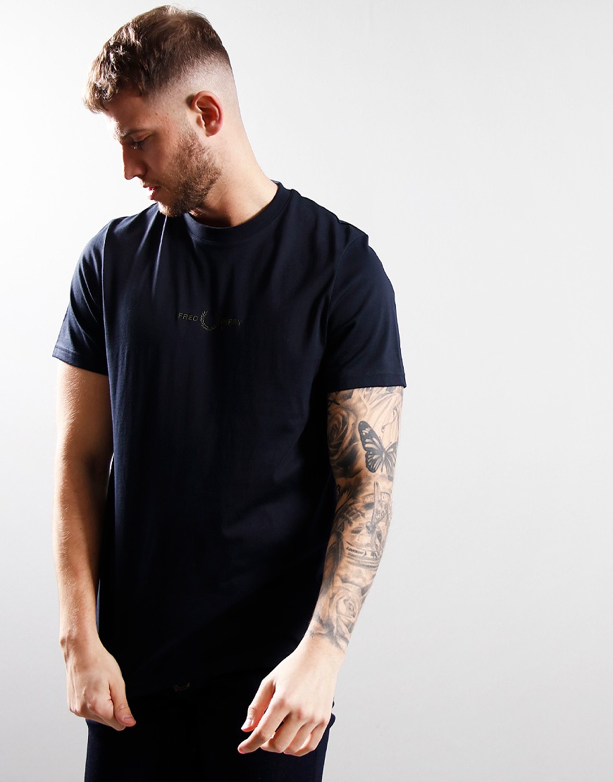 Fred Perry Embroidered T-shirt Navy - Terraces Menswear