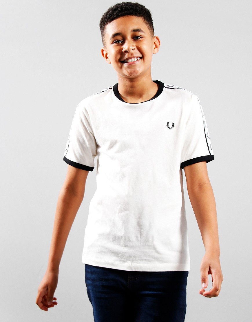 Fred Perry Kids Taped Ringer T Shirt Snow White Terraces Menswear