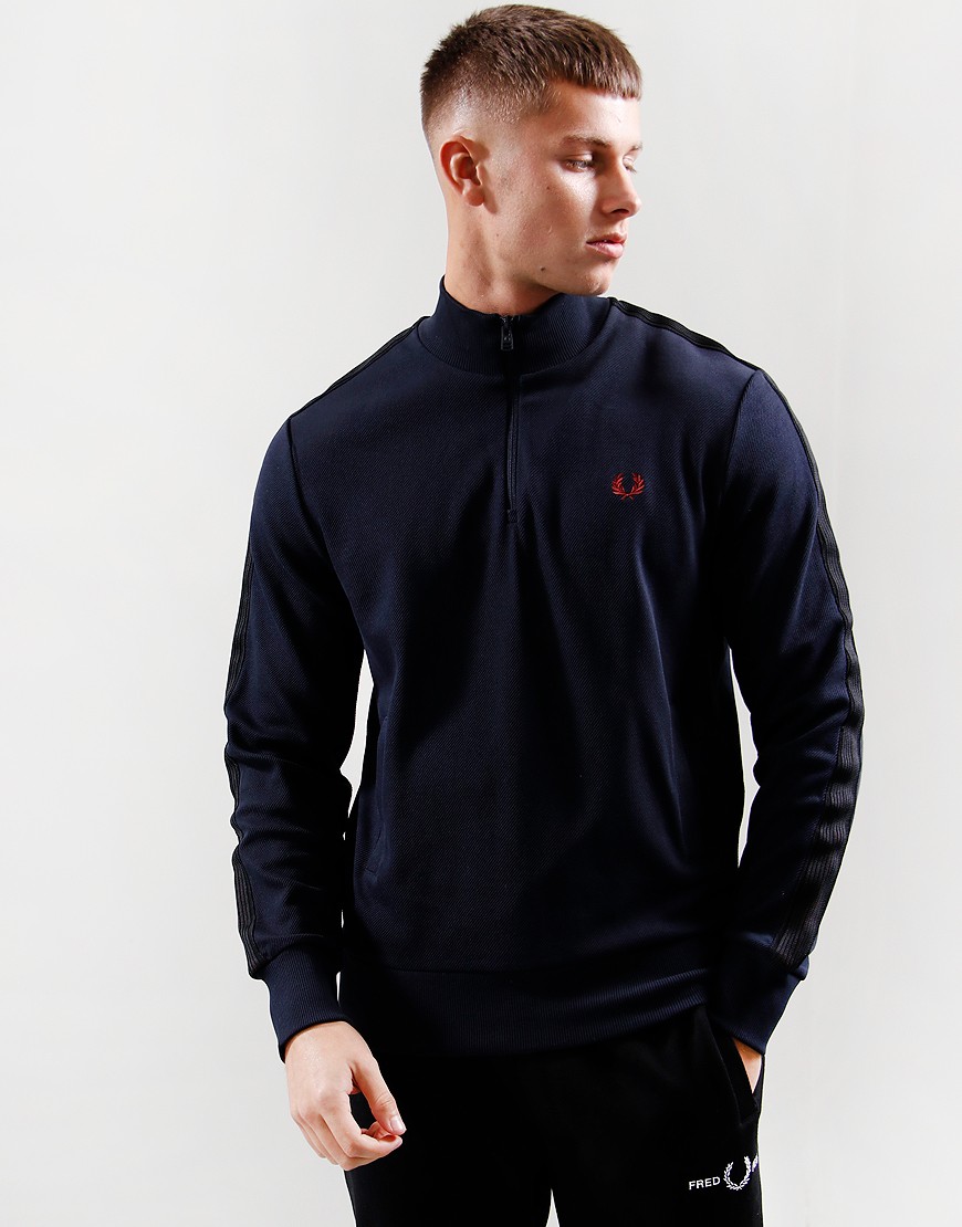 Fred Perry Taped Half Zip Track Top Navy - Terraces Menswear