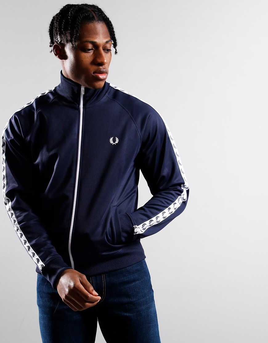 Fred Perry Laurel Wreath Tape Track Jacket Carbon Blue - Terraces Menswear