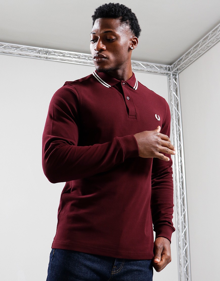 Fred Perry Twin Tipped Long Sleeve Polo Shirt Oxblood Fred Perry Twin Tipped Long Sleeve Polo Shirt Oxblood