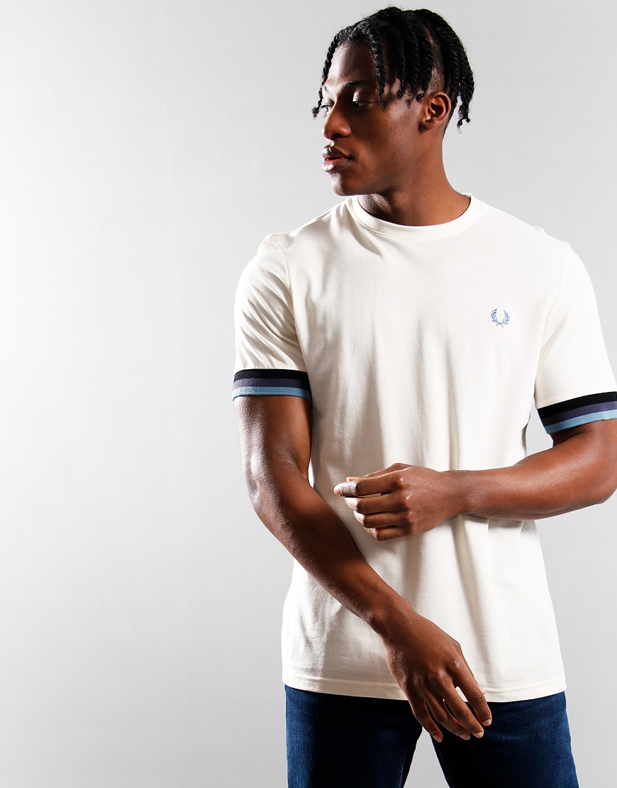 Fred Perry Stripe Cuff Pique T-shirt ECRU - Terraces Menswear