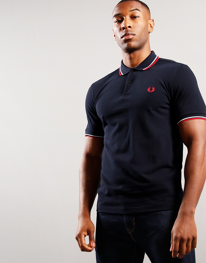 Fred Perry Twin Tipped Polo Shirt Navy White Red Terraces Menswear