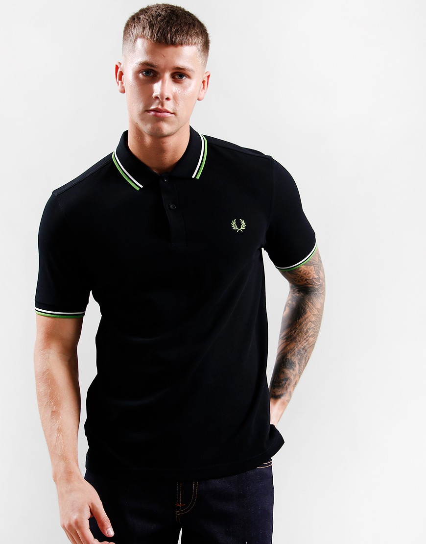 Fred Perry Twin Tipped Polo Shirt Black/Ecru/Kiwi - Terraces Menswear