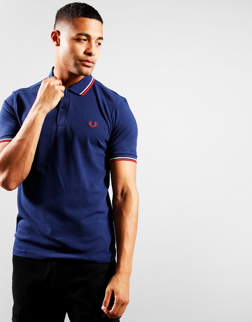Fred Perry Twin Tipped Polo Shirt French Navy Wax Yellow Washed