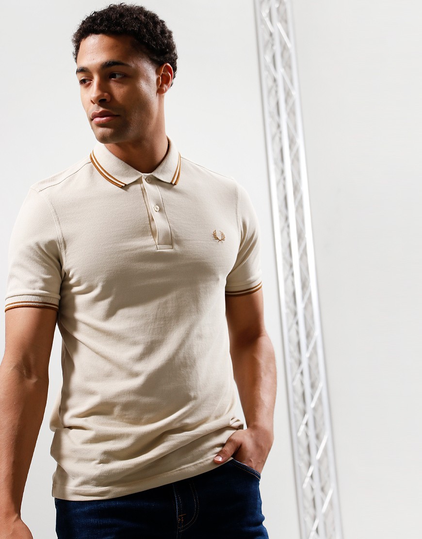 Fred Perry Twin Tipped Polo Shirt Oatmeal - Terraces Menswear