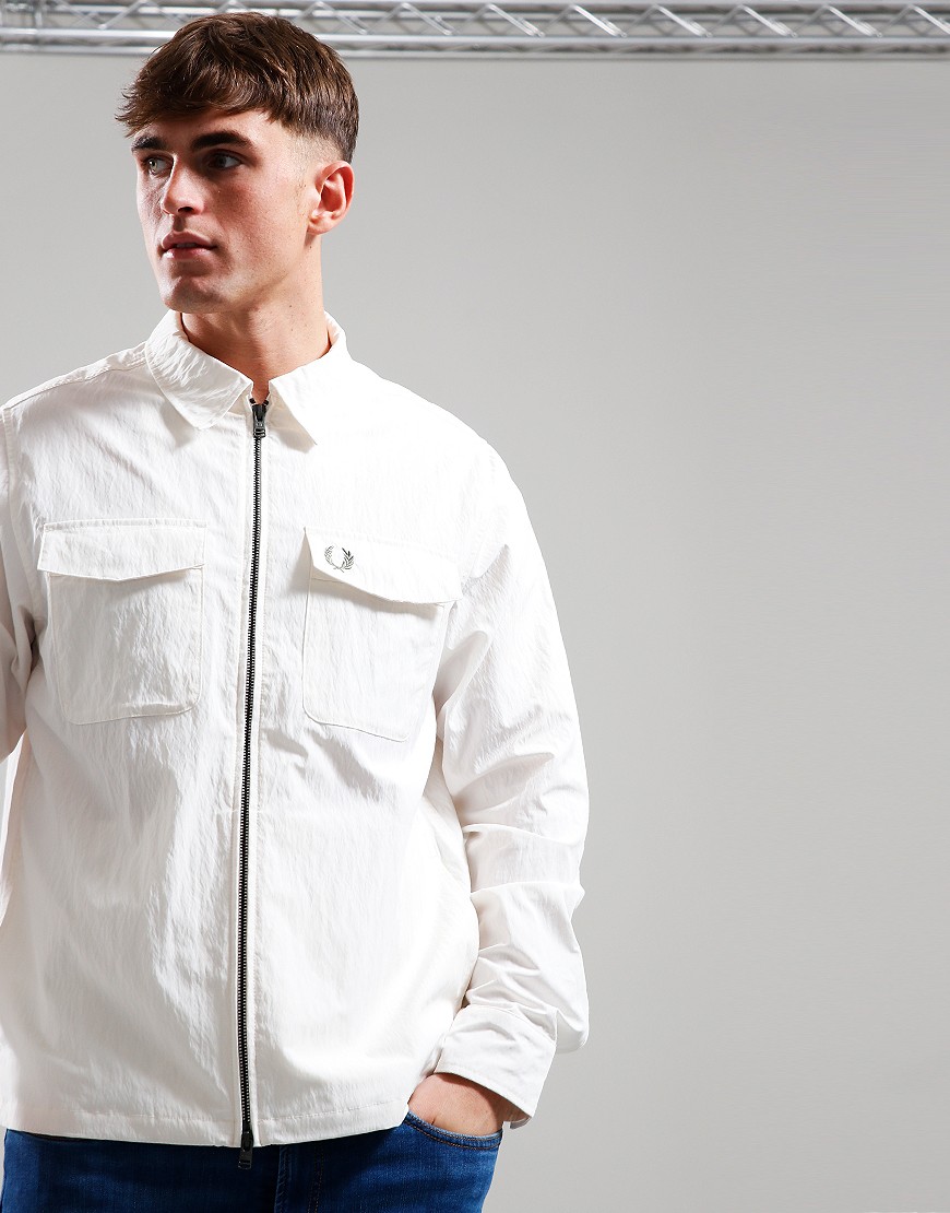 Fred Perry Zip Overshirt Light Ecru - Terraces Menswear Fred Perry Zip Overshirt Light Ecru - Terraces Menswear