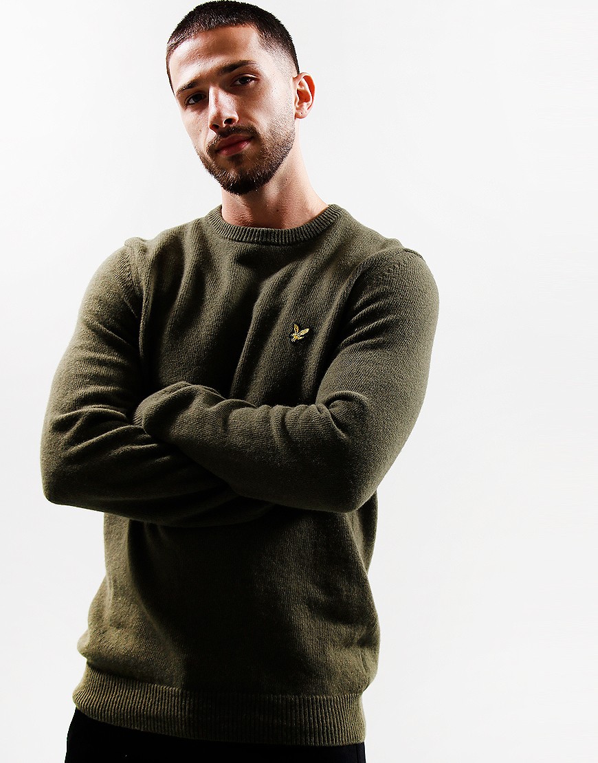 Lyle & Scott Lambswool Blend Crew Knit Olive - Terraces Menswear