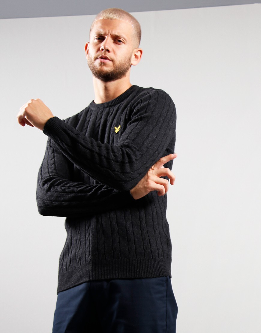 Lyle Scott Cable Knit Jumper Jet Black Marl Terraces Menswear