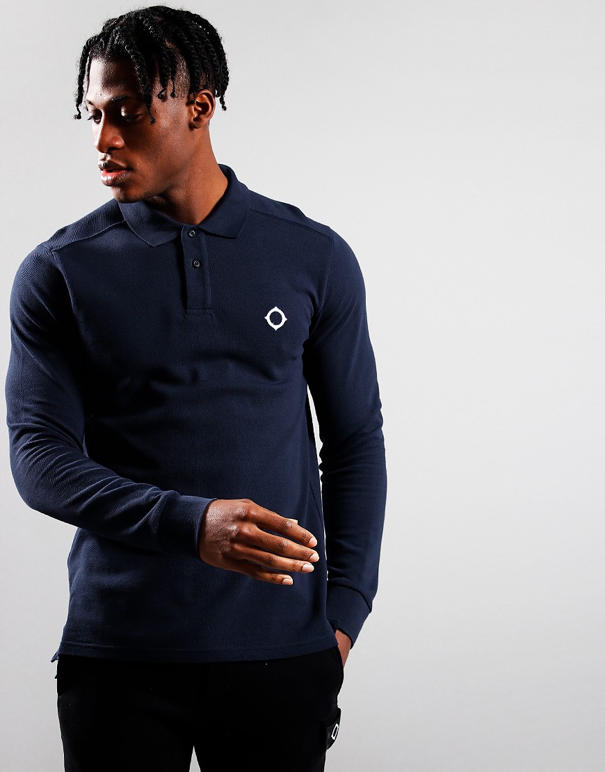 MA.Strum Pique Long Sleeve Polo Shirt Ink Navy Terraces Menswear