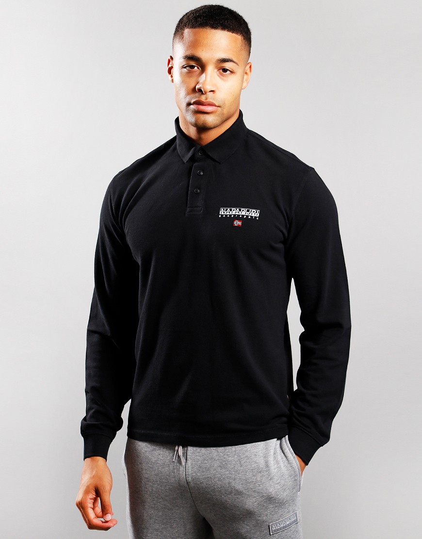 Napapijri E Ayas 1 Long Sleeve Polo Shirt Black Terraces Menswear