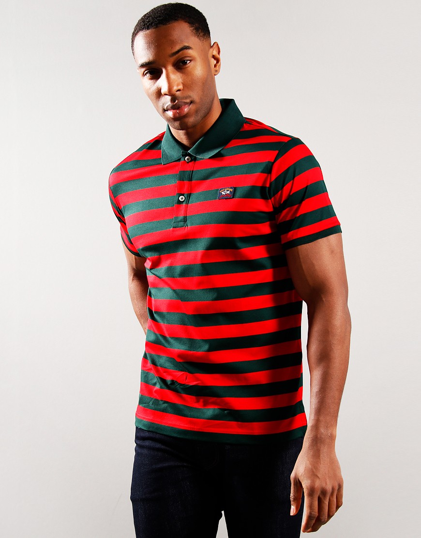 Black and red striped polo shirt top