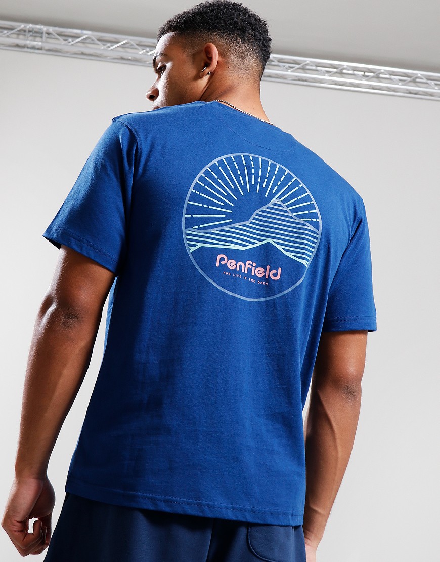 Penfield Circle Mountain Back TShirt Peony Blue Terraces Menswear