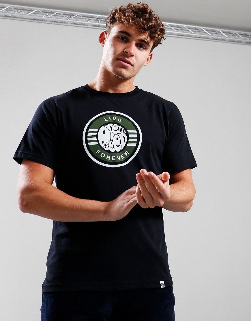 Pretty Green Live Forever Logo T Shirt Black Terraces Menswear