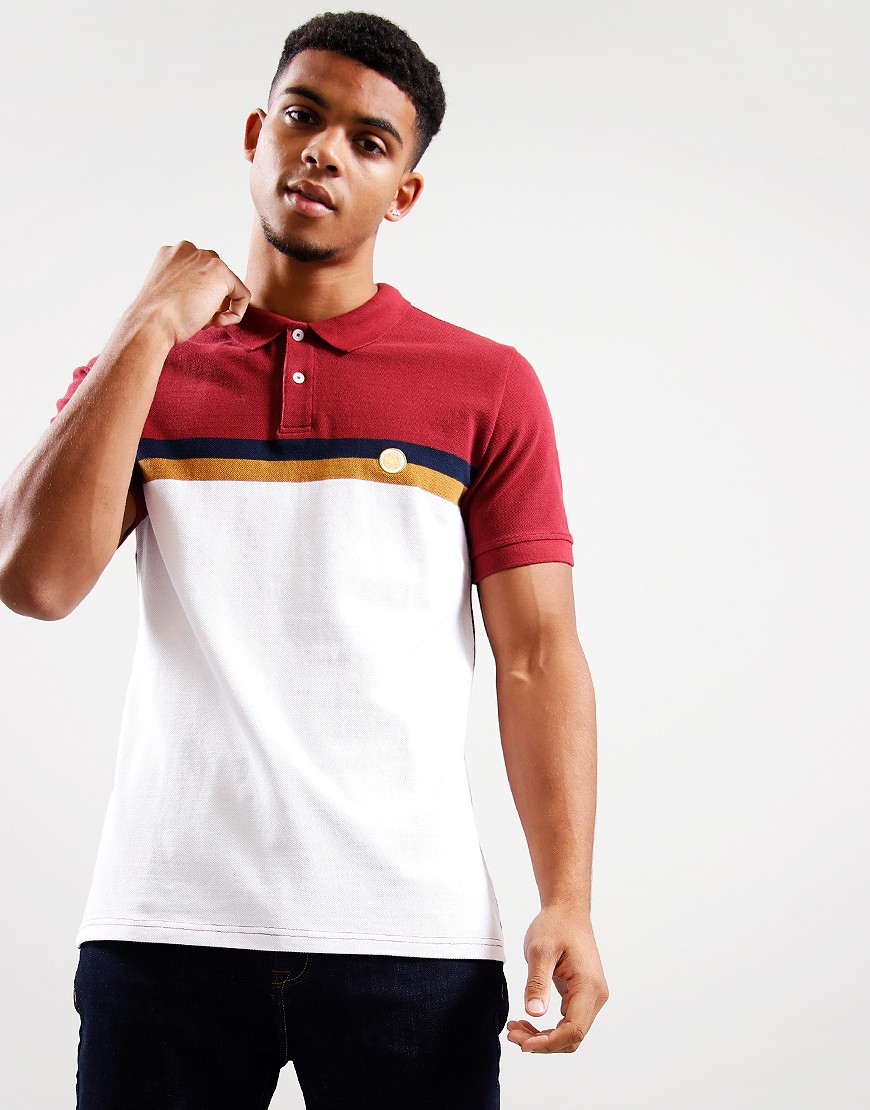 Pretty Green Tilby Colour Block Polo Shirt Burgundy Terraces