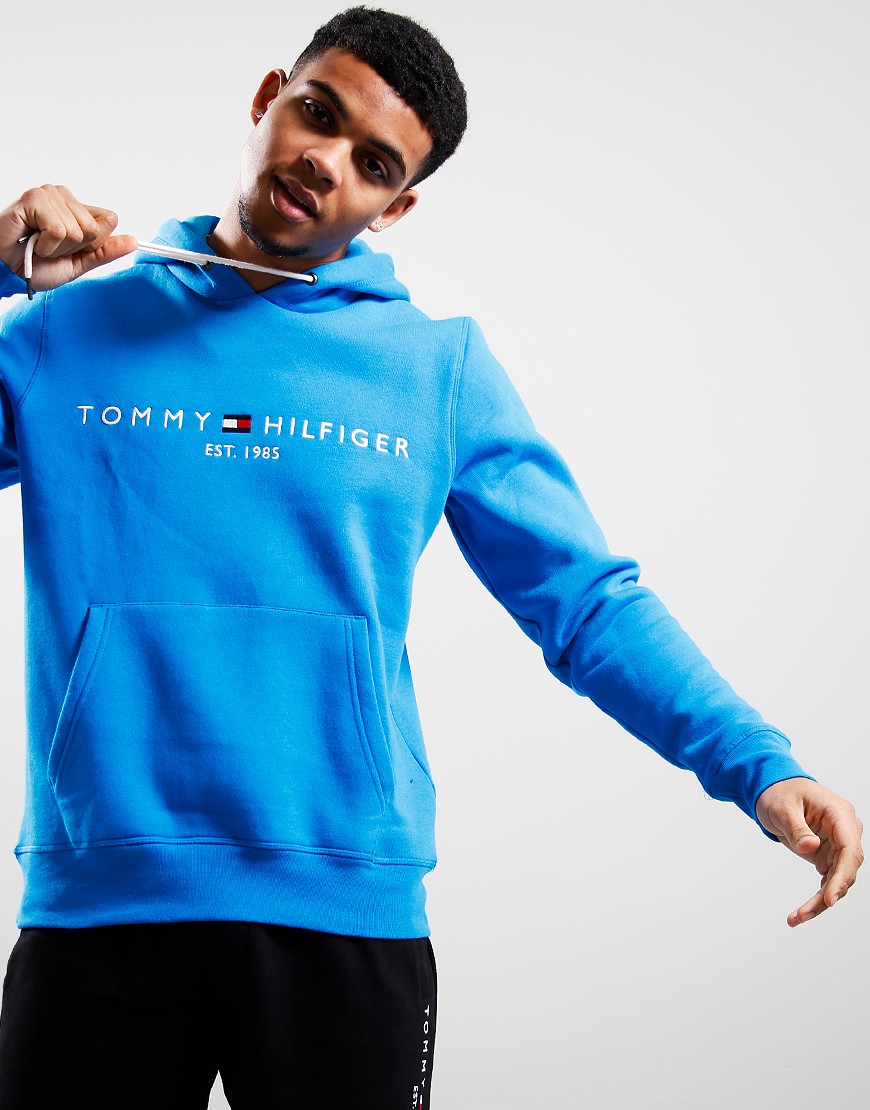Tommy Hilfiger Logo Hoodie Shocking Blue - Terraces Menswear
