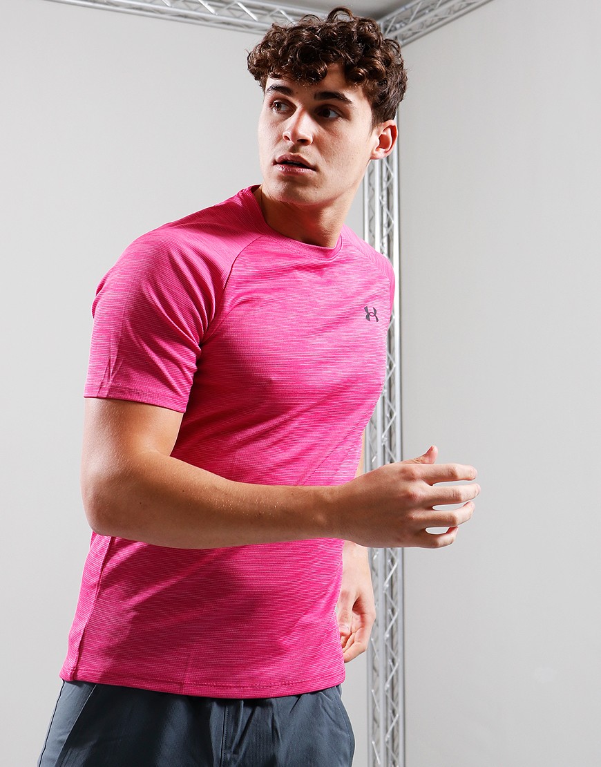 Under Armour Tech Textured T Shirt Astro Pink Black Terraces Menswear
