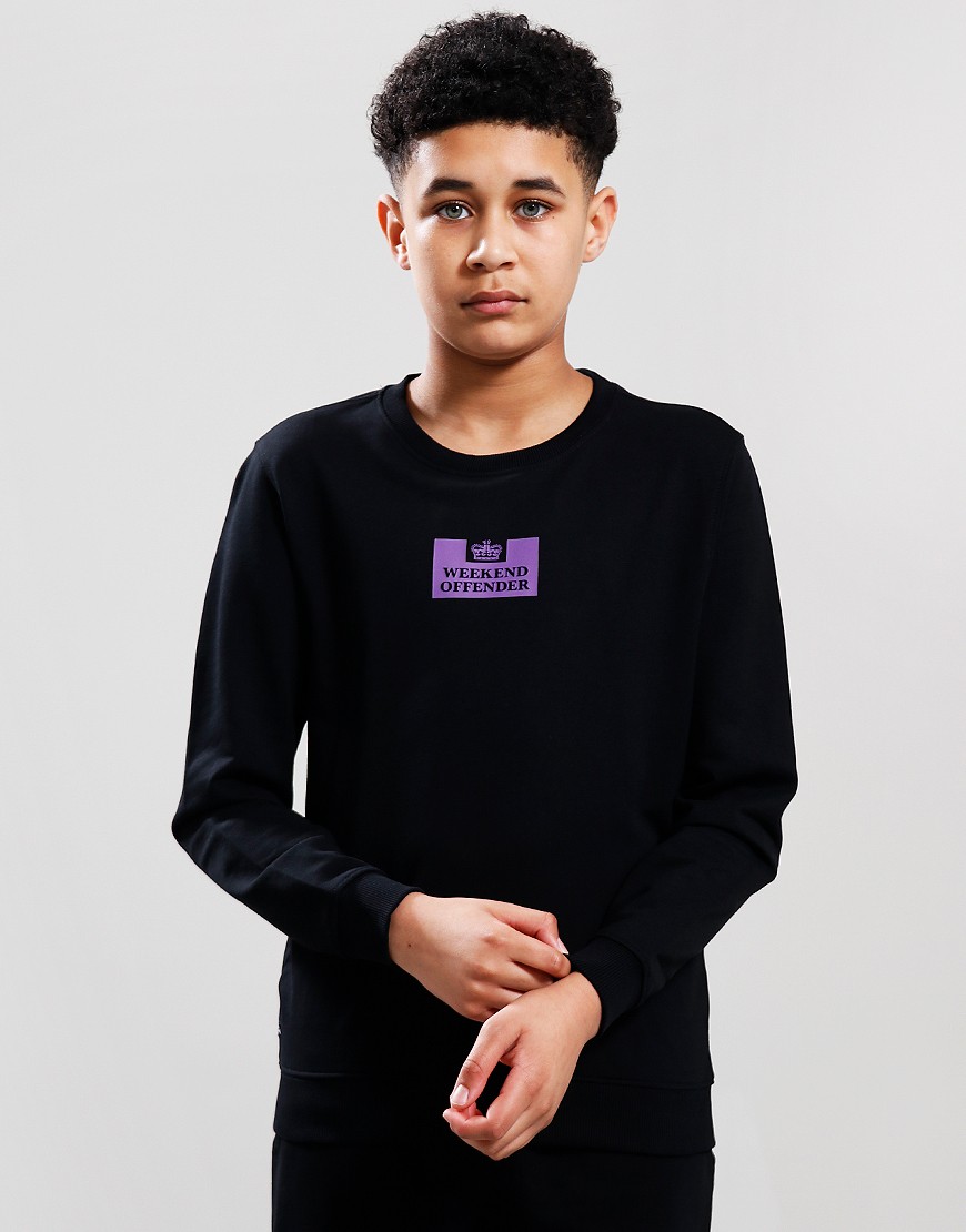 Weekend Offender Kids The Heights Crew Sweat Black Bright Purple Terraces Menswear